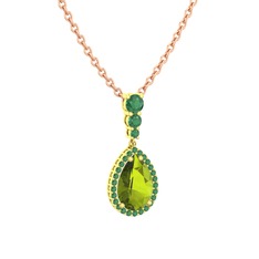 Peridot ve kök zümrüt 925 ayar altın kaplama gümüş kolye (40 cm gümüş rolo zincir)