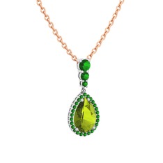 Nil Damlası Kolye - Peridot ve yeşil kuvars 8 ayar beyaz altın kolye (40 cm rose altın rolo zincir) #4x1yzv