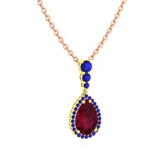 Kök yakut ve lab safir 925 ayar altın kaplama gümüş kolye (40 cm rose altın rolo zincir)