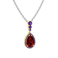 Nil Damlası Kolye - Garnet ve ametist 18 ayar altın kolye (40 cm gümüş rolo zincir) #5znuwu