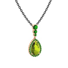 Peridot ve yeşil kuvars 14 ayar rose altın kolye (40 cm gümüş rolo zincir)