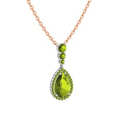 Nil Damlası Kolye - Peridot 925 ayar gümüş kolye (40 cm rose altın rolo zincir) #6nk2ke