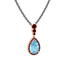 Akuamarin ve garnet 8 ayar rose altın kolye (40 cm gümüş rolo zincir)