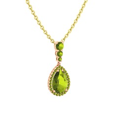 Nil Damlası Kolye - Peridot 18 ayar rose altın kolye (40 cm altın rolo zincir) #7gyoz