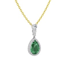 Nil Damlası Kolye - Kök zümrüt ve swarovski 925 ayar gümüş kolye (40 cm altın rolo zincir) #7i0o6m