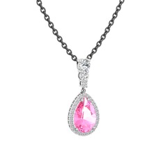 Nil Damlası Kolye - Pembe kuvars ve beyaz zirkon 18 ayar beyaz altın kolye (40 cm gümüş rolo zincir) #7nt0cc