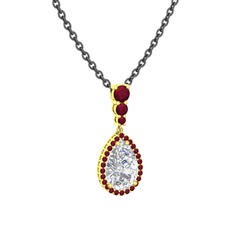 Nil Damlası Kolye - Swarovski ve kök yakut 8 ayar altın kolye (40 cm gümüş rolo zincir) #80q2st
