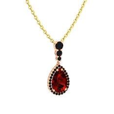 Garnet ve siyah zirkon 925 ayar rose altın kaplama gümüş kolye (40 cm altın rolo zincir)