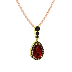 Garnet ve siyah zirkon 925 ayar altın kaplama gümüş kolye (40 cm rose altın rolo zincir)