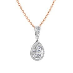 Nil Damlası Kolye - Beyaz zirkon ve swarovski 14 ayar beyaz altın kolye (40 cm rose altın rolo zincir) #8kssvn