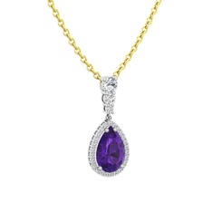 Ametist ve swarovski 14 ayar beyaz altın kolye (40 cm altın rolo zincir)