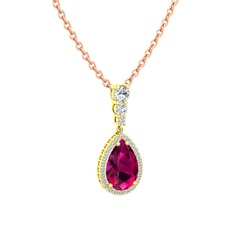 Nil Damlası Kolye - Rodolit garnet ve beyaz zirkon 14 ayar altın kolye (40 cm rose altın rolo zincir) #97yrbc