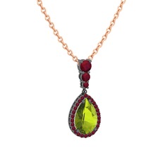 Nil Damlası Kolye - Peridot ve kök yakut 925 ayar siyah rodyum kaplama gümüş kolye (40 cm rose altın rolo zincir) #9ftdk6