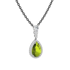 Nil Damlası Kolye - Peridot ve swarovski 18 ayar beyaz altın kolye (40 cm gümüş rolo zincir) #9g1lk