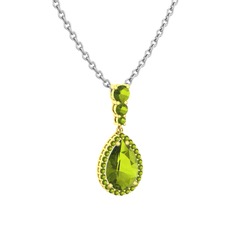 Nil Damlası Kolye - Peridot 18 ayar altın kolye (40 cm gümüş rolo zincir) #9osd53