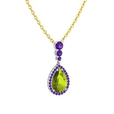 Nil Damlası Kolye - Peridot ve ametist 14 ayar beyaz altın kolye (40 cm gümüş rolo zincir) #a4iayi