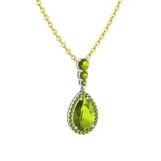 Peridot 8 ayar beyaz altın kolye (40 cm gümüş rolo zincir)