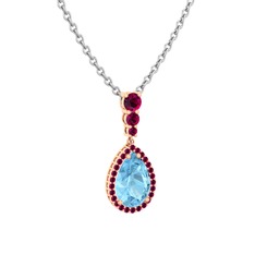 Nil Damlası Kolye - Akuamarin ve rodolit garnet 925 ayar rose altın kaplama gümüş kolye (40 cm beyaz altın rolo zincir) #adi1sc