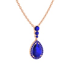Nil Damlası Kolye - Lab safir 8 ayar rose altın kolye (40 cm rose altın rolo zincir) #apj3jo