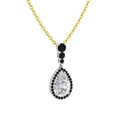 Nil Damlası Kolye - Swarovski ve siyah zirkon 8 ayar beyaz altın kolye (40 cm altın rolo zincir) #aql41z
