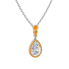 Swarovski ve sitrin 8 ayar beyaz altın kolye (40 cm gümüş rolo zincir)
