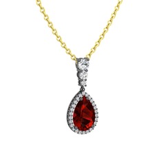 Nil Damlası Kolye - Garnet ve beyaz zirkon 925 ayar siyah rodyum kaplama gümüş kolye (40 cm gümüş rolo zincir) #aslwh8