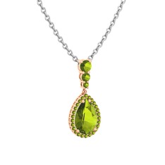 Nil Damlası Kolye - Peridot 14 ayar rose altın kolye (40 cm beyaz altın rolo zincir) #auebc7