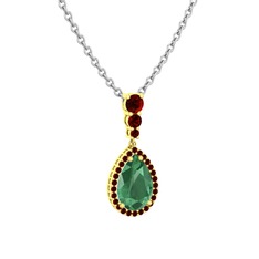 Nil Damlası Kolye - Kök zümrüt ve garnet 14 ayar altın kolye (40 cm beyaz altın rolo zincir) #b3elwf