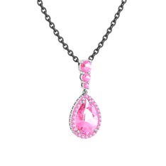 Nil Damlası Kolye - Pembe kuvars 14 ayar beyaz altın kolye (40 cm gümüş rolo zincir) #bk08fj