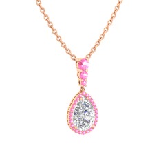Nil Damlası Kolye - Swarovski ve pembe kuvars 14 ayar rose altın kolye (40 cm rose altın rolo zincir) #bwn0cy