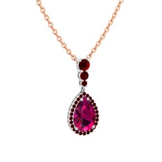 Rodolit garnet ve garnet 925 ayar gümüş kolye (40 cm rose altın rolo zincir)
