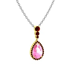 Nil Damlası Kolye - Pembe kuvars ve garnet 14 ayar altın kolye (40 cm beyaz altın rolo zincir) #cdubfg