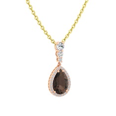 Dumanlı kuvars ve swarovski 8 ayar rose altın kolye (40 cm gümüş rolo zincir)