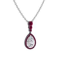 Swarovski ve rodolit garnet 925 ayar siyah rodyum kaplama gümüş kolye (40 cm gümüş rolo zincir)