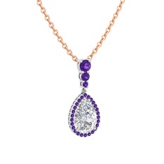 Swarovski ve ametist 18 ayar beyaz altın kolye (40 cm rose altın rolo zincir)
