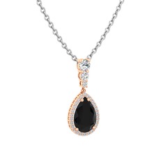 Siyah zirkon ve beyaz zirkon 14 ayar rose altın kolye (40 cm gümüş rolo zincir)