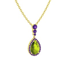 Peridot ve ametist 8 ayar altın kolye (40 cm altın rolo zincir)