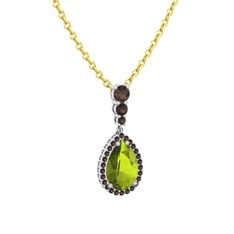 Peridot ve dumanlı kuvars 925 ayar gümüş kolye (40 cm altın rolo zincir)