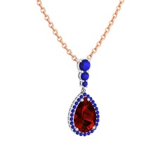 Nil Damlası Kolye - Garnet ve lab safir 14 ayar beyaz altın kolye (40 cm rose altın rolo zincir) #dvkn25
