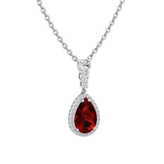 Nil Damlası Kolye - Garnet ve beyaz zirkon 8 ayar beyaz altın kolye (40 cm beyaz altın rolo zincir) #e65sh8