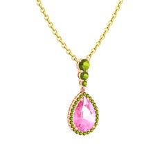 Nil Damlası Kolye - Pembe kuvars ve peridot 925 ayar rose altın kaplama gümüş kolye (40 cm altın rolo zincir) #ed5kqk