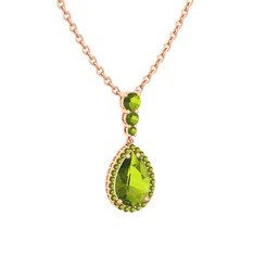 Peridot 925 ayar rose altın kaplama gümüş kolye (40 cm rose altın rolo zincir)