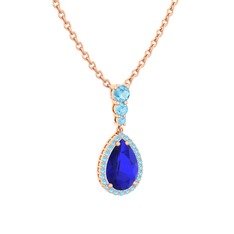 Nil Damlası Kolye - Lab safir ve akuamarin 18 ayar rose altın kolye (40 cm rose altın rolo zincir) #em6ujb