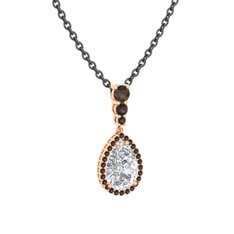 Swarovski ve dumanlı kuvars 8 ayar rose altın kolye (40 cm gümüş rolo zincir)