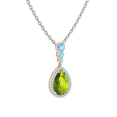 Nil Damlası Kolye - Peridot ve akuamarin 18 ayar rose altın kolye (40 cm beyaz altın rolo zincir) #fhxjae