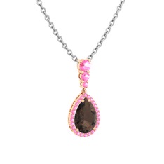 Dumanlı kuvars ve pembe kuvars 14 ayar rose altın kolye (40 cm gümüş rolo zincir)