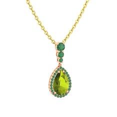 Peridot ve kök zümrüt 8 ayar rose altın kolye (40 cm gümüş rolo zincir)