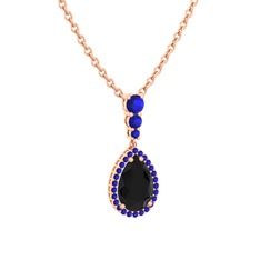 Siyah zirkon ve lab safir 14 ayar rose altın kolye (40 cm rose altın rolo zincir)
