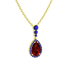 Garnet ve lab safir 925 ayar altın kaplama gümüş kolye (40 cm gümüş rolo zincir)