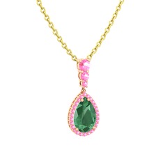 Nil Damlası Kolye - Kök zümrüt ve pembe kuvars 925 ayar rose altın kaplama gümüş kolye (40 cm gümüş rolo zincir) #ggdj3s